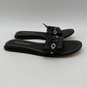 Tehama Resort Wear Size 7 M Black Leather Slip-On Flat Sandals
